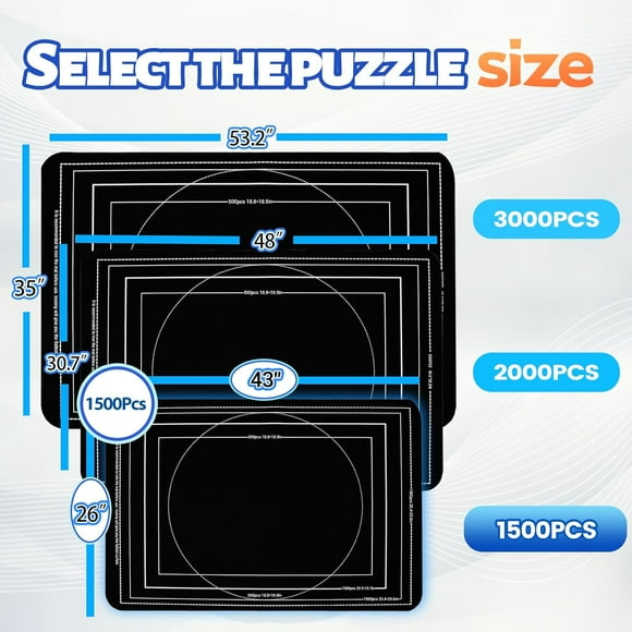 Jigsaw Puzzle Mat Roll , 43" x 26" Non-Slip Rubber Bottom Smooth Top Portable Saver Pad for to 1500 Pieces