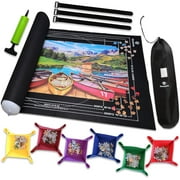 Jigsaw Puzzle Mat Roll Up | Fits 500 1000 1500 2000 Piece Puzzles | Comes with 1 felt mat, 1 tube, 1 hand pump, 3 velcro straps, 6 sorting trays, 1 carrying case (Black)