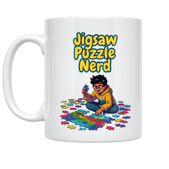 Jigsaw Puzzle Nerd Art - Puzzle Enthusiast - 11 oz Ceramic Coffee Mug