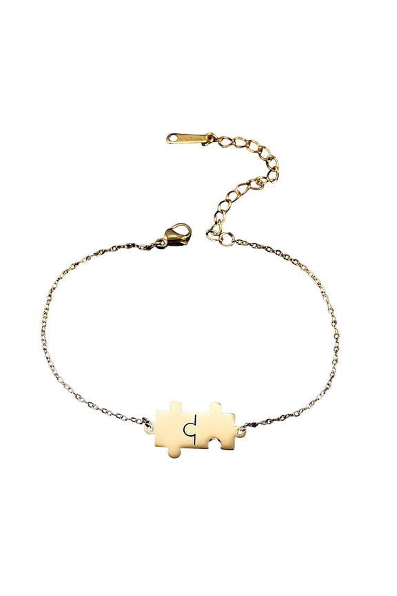 Jigsaw Puzzle Piece Bracelet Gold Stainless Steel Autism Awareness Womens Fantasy Forge Jewelry