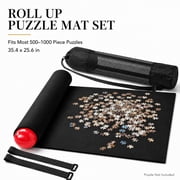 Jigsaw Puzzle Roll Up Mat Puzzle Saver Black Felt Mat with Storage Bag Portable for 300 to 1000 Pieces Puzzle