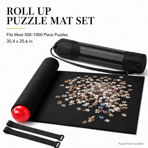 Jigsaw Puzzle Roll Up Mat Puzzle Saver Black Felt Mat with Storage Bag Portable for 300 to 1000 Pieces Puzzle