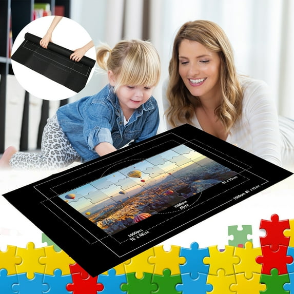 Jigsaw Puzzle Storage Roll Mat with Guiding Line Design for Up to 1,500 Pieces Puzzle