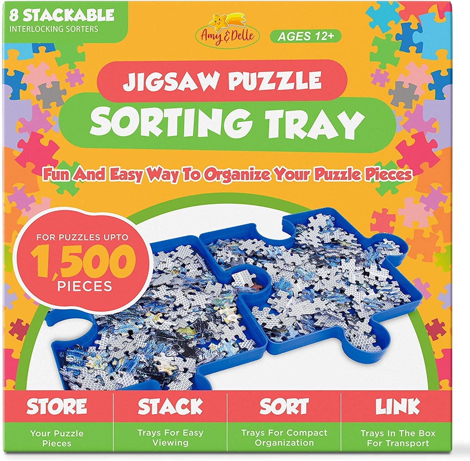 2PK - 8 Puzzle Sorting Trays with Lid 10 x 10 - Portable Jigsaw