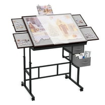 Jigsaw Puzzle Table for Adults with 6 Drawer and Legs, 1500 Pieces Puzzle Table with Protective Cover&Wheels, Adjustable Height and Five up Angles, Coffee&Gray