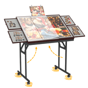Jigsaw Puzzle Table for Adults with Drawers, Wooden Puzzle Board with Folding Legs, Cover and Wheels, 5 Adjustable Up Angles, Coffee&Gray