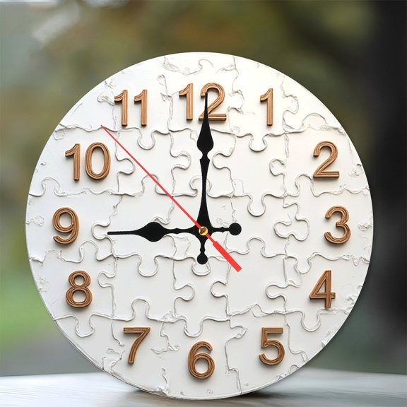 Jigsaw Puzzle Wall Clock Home Decor 10-Inch Silent Wooden Wall Clock, Battery Operated (AA Batteries Not Included), Artistic Home Decor
