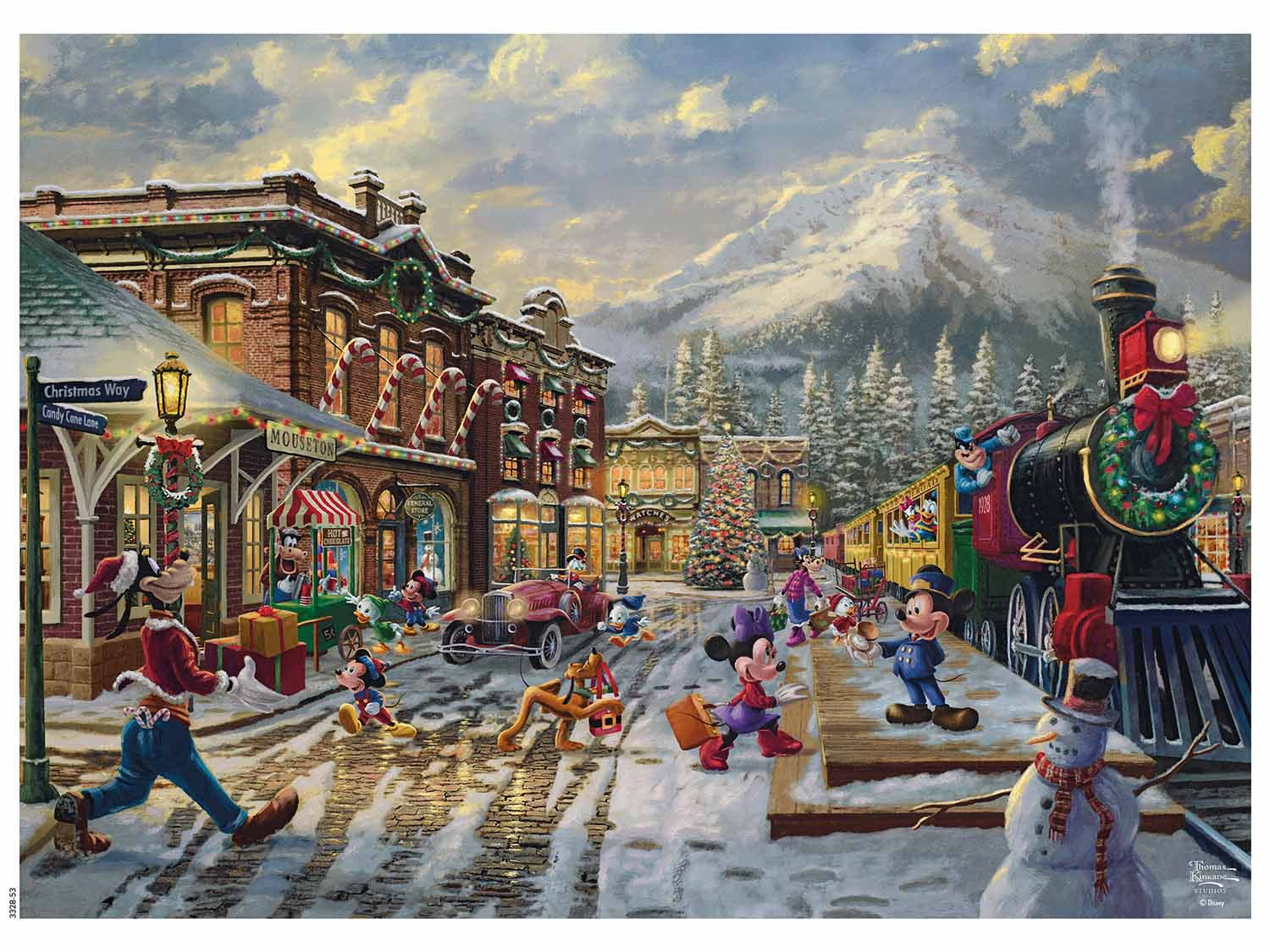 Thomas Kinkade Disney Holiday Candy Cane Express 1000 Piece Jigsaw Puzzle