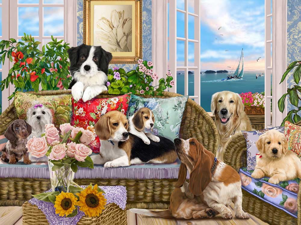 Jigsaw Puzzle for Adults 1000 Piece Dogs on the Sofa Wooden Puzzles 29. ...
