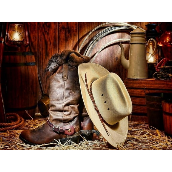 Jigsaw Puzzle for Adults - Cowboy Hat Boots Farm Challenging Educational Fun Family Activities Games Toys Gifts Wooden Puzzles300 Piece
