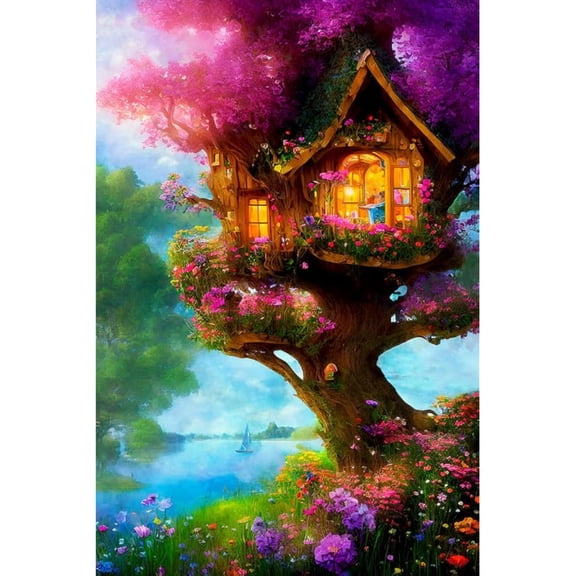 Jigsaw Puzzle for Adults, My Summer Treehouse by The Lake Challenging Educational Fun Family Activities Games Toys Gifts Wooden Puzzles300 Piece