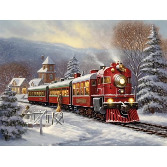 Jigsaw Puzzles 100 Pieces For Adults Rural Train Stop Cold Winter Snow Town Formation Wooden Educational Games For Family Friend Home Decoration Funny Wall Art Gift