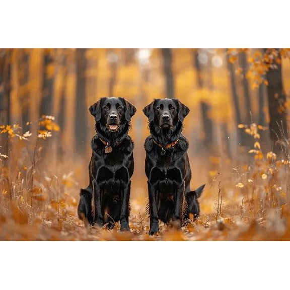 Jigsaw Puzzles 1000 Piece for Adults - Dogs in Forest - Flat Coated Retrievers in Autumn Park Fun Puzzle Educational Family Game Toys Adults Home Decoration Colorful Puzzle Gifts