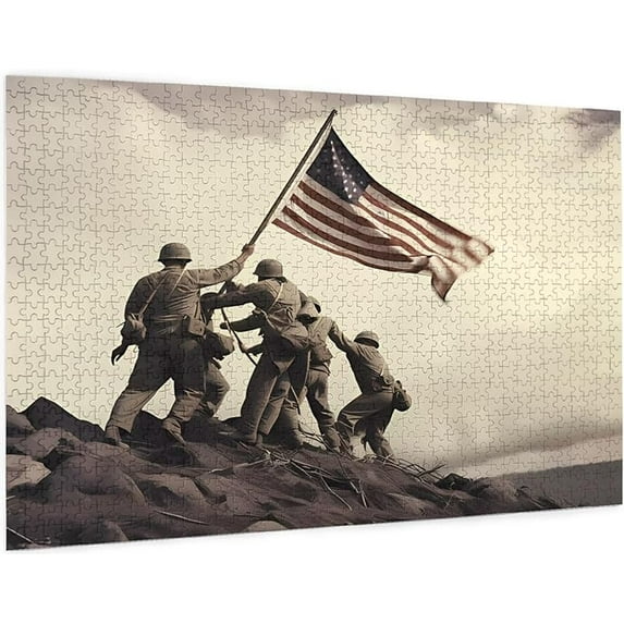 Jigsaw Puzzles 1000 Pieces for Adults and Families Classic Photo of Raising The Flag on Iwo Jima Formation Wooden DIY Toys Gift for Home Wall Art Gift