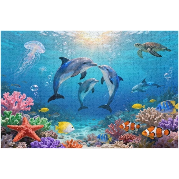 Jigsaw Puzzles 1000 Pieces for Adults, Families, Dolphins Difficult Jigsaw Puzzles for Adults,Wall Decorations DIY Leisure Game Game (30x20 inches) 1000 PCS