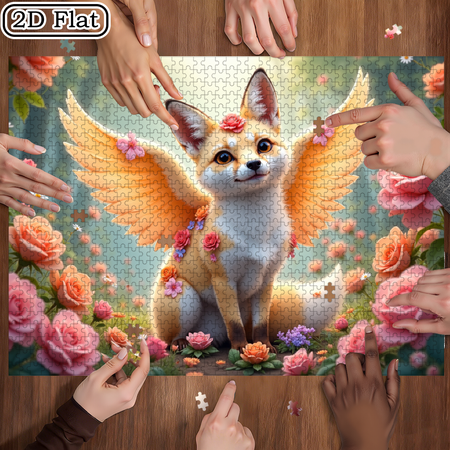 Jigsaw Puzzles - 1000 Pieces, Suitable for Adults Aged 12 and Above. A magical fox in a flower field. 29.4 x 19.6 inches.