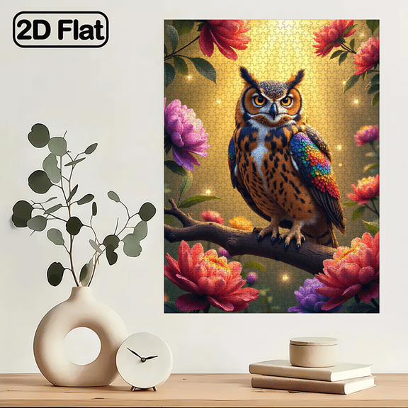 Jigsaw Puzzles - 1000 Pieces, Suitable for Adults Aged 12 and Above. Dreamy glowing owl. 29.4 x 19.6 inches.