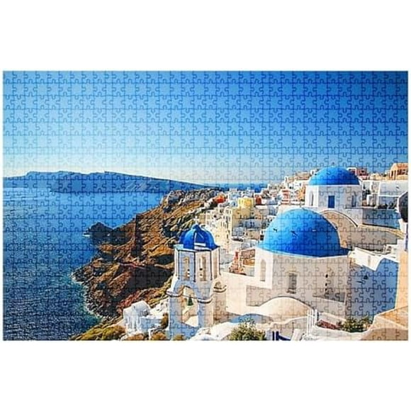 Jigsaw Puzzles 1000 Pieces for Adult Oia Town Santorini Puzzle Game for Family Wooden Puzzle Toy