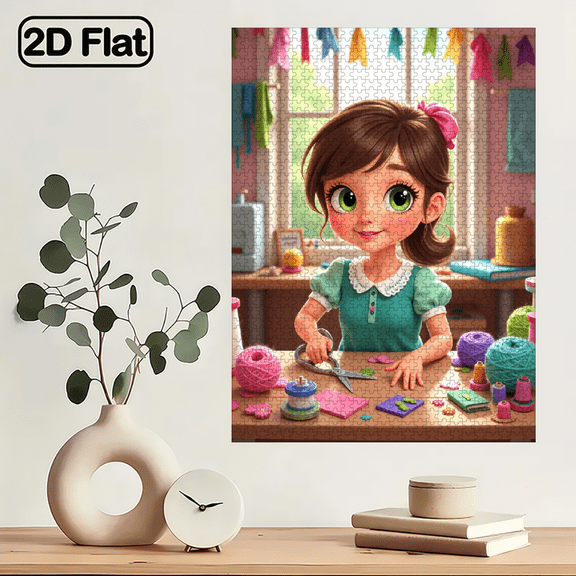 Jigsaw Puzzles - 1000 Pieces for Adults Aged 12 and Above. Cute female sewing illustration. 29.4 x 19.6 inches.