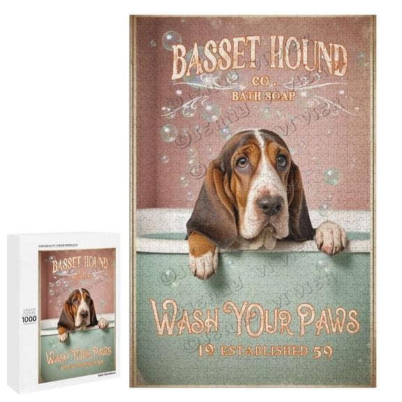 Jigsaw Puzzles 1000 Pieces for Adults, Families Basset Hound Dog - Challenging Puzzle Perfect for Game Nights - 1000 Piece Finished Size Is 21" x 15"