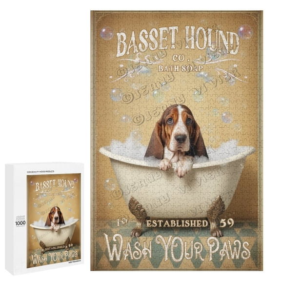 Jigsaw Puzzles 1000 Pieces for Adults, Families Basset Hound Dog Wooden Puzzles -Challenging Puzzle Perfect for Game Nights