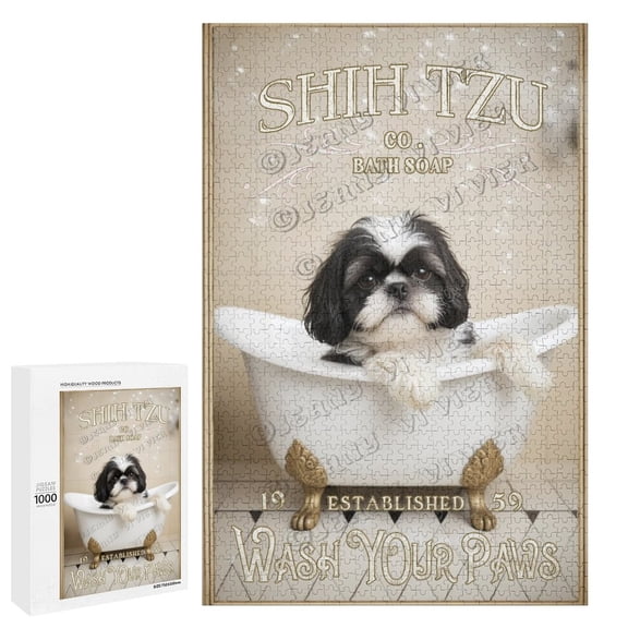Jigsaw Puzzles 1000 Pieces for Adults, Families Black White Shih Tzu Pieces Fit Together Perfectly,Wooden Puzzles