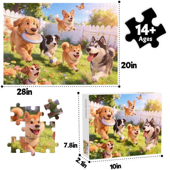 Dyrabitick 1000 Piece Matte Jigsaw Puzzle for Adults, Anti-Glare Dog & Puppies Cartoon Board Game, Family Toy Gift