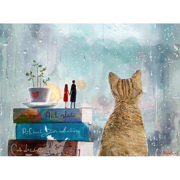 Jigsaw Puzzles 300 Piece for Adults -Lovers and Cat Beautiful Plastic Puzzle for Home Decor Zero Dust Easy Storage