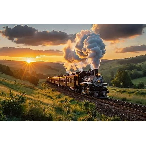 Jigsaw Puzzles 300 Pieces for Adults - Train Landscape - Train Engine Steam Rails Tracks Sky Wooden Puzzle - Unique Suitable for Teenagers and Adults, Home Decoration