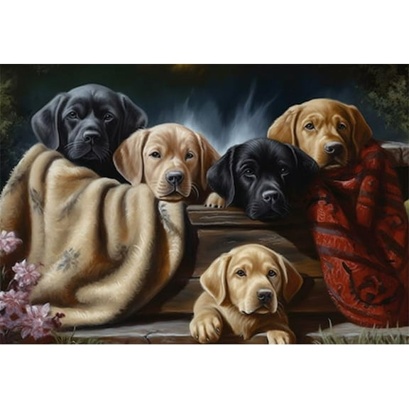 Jigsaw Puzzles 300 Pieces Black Labrador Dog Chocolate Lab Puppies Formation Wooden Fun Puzzle Challenge for Adults and Families Wall Art gift
