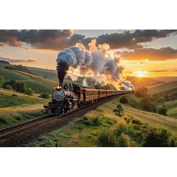 Jigsaw Puzzles 500 Pieces for Adults - Train Landscape - Train Engine Steam Rails Tracks Sky Wooden Puzzle - Unique Suitable for Teenagers and Adults, Home Decoration
