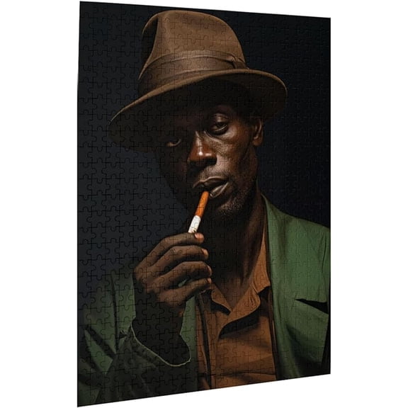 Jigsaw Puzzles 500 Pieces Wooden Adults Puzzles African American Men Black Smoking Art Formation Wooden Gift for Mom Family Friend Home Decor Wall Art