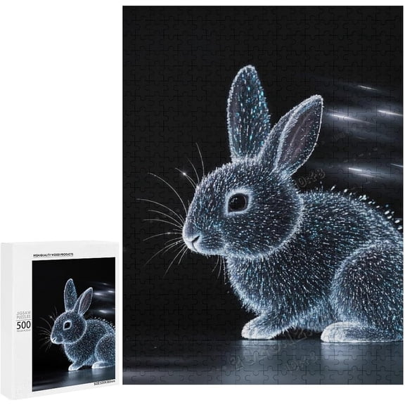 Jigsaw Puzzles 500 Pieces for Adults - Bunny Printed Challenging Puzzle - Hard Puzzles Gift for Family Activity Games Kits,Black