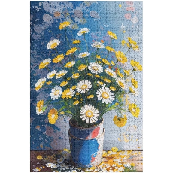 Jigsaw Puzzles 500 Pieces for Adults, Daisy Oil Painting Flower Hard Puzzle, Interactive Brain Teaser Wall Art 20.5"x15"
