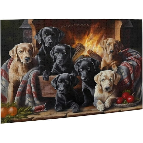 Jigsaw Puzzles 500 pieces Adults Labrador Dog Puzzle with Yellow Black and Chocolate Lab Puppies Formation wooden to Toys Gift Entertainment Home Decoration