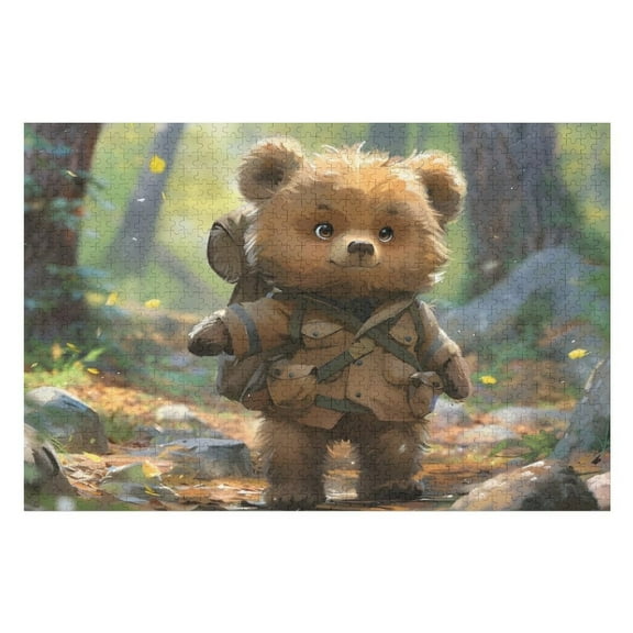 Jigsaw Puzzles - A Bear Dressed in Explorer Gear, Carrying A Backpack, Standing on A Forest Path1000 PCSChallenging Puzzle Perfect for Game Nights