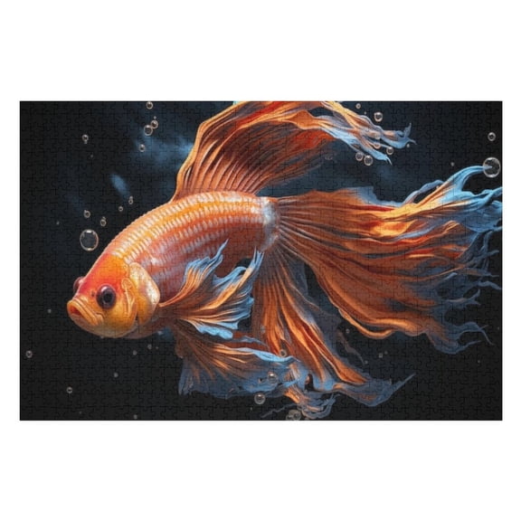 Jigsaw Puzzles - A Betta Fish with Flowing Fins Swims Gracefully in Dark - Hued Water1000 PCSChallenging Puzzle Perfect for Game Nights