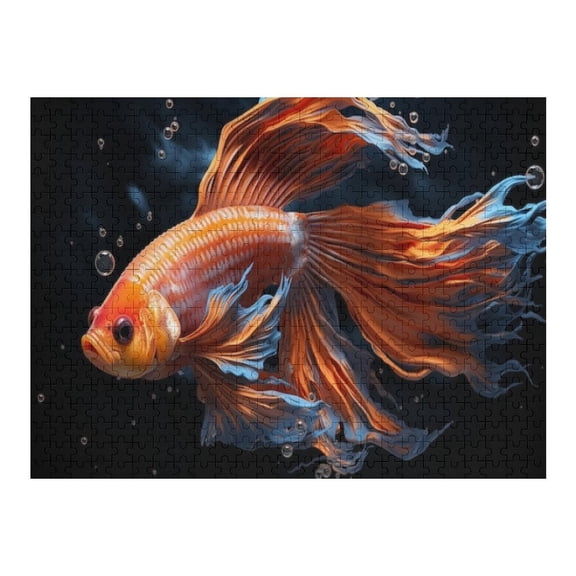 Jigsaw Puzzles - A Betta Fish with Flowing Fins Swims Gracefully in Dark - Hued Water500 PCSChallenging Puzzle Perfect for Game Nights