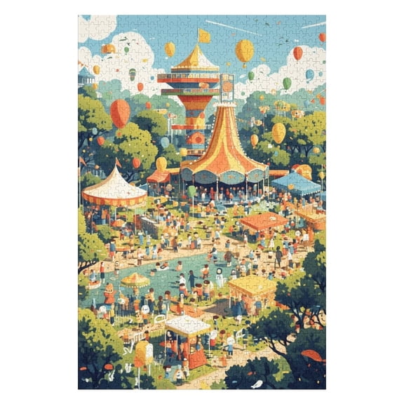 Jigsaw Puzzles - A Bustling Outdoor Fair with Tents, Balloons And Many People1000 PCS，Challenging Puzzle Perfect for Game Nights