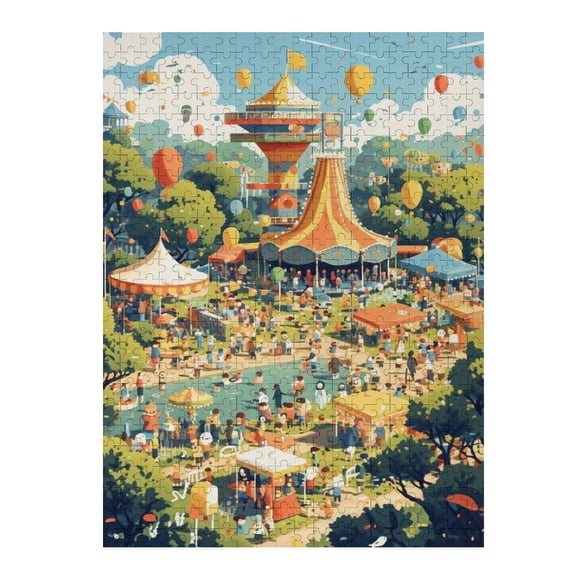 Jigsaw Puzzles - A Bustling Outdoor Fair with Tents, Balloons And Many People500 PCS，Challenging Puzzle Perfect for Game Nights