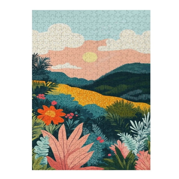 Jigsaw Puzzles - A Colorful Landscape with Mountains, Plants And A Setting Sun in The Background500 PCSChallenging Puzzle Perfect for Game Nights