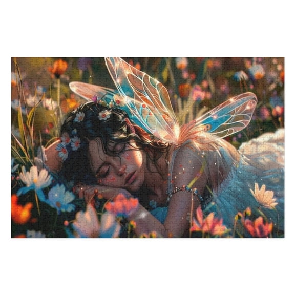Jigsaw Puzzles - A Fairy with Translucent Wings Sleeping Amidst A Bed of Colorful Flowers1000 PCSChallenging Puzzle Perfect for Game Nights