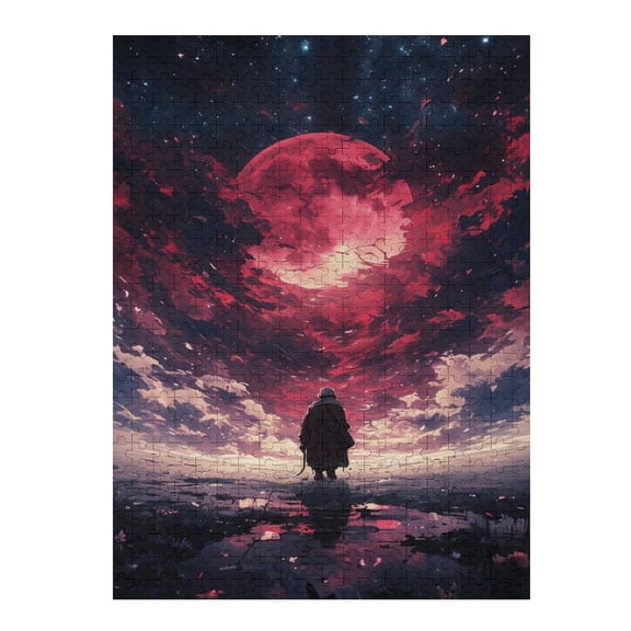 Jigsaw Puzzles - A Person Walking Towards A Large Red Moon in A Starry, Dramatic Night Sky500 PCS，Challenging Puzzle Perfect for Game Nights