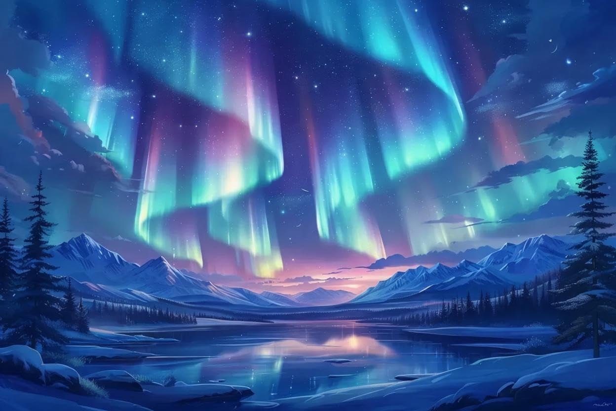 Northern Lights Aurora Puzzle - 1000 Piece Scenic Mountain & Lake Jigsaw For Adults