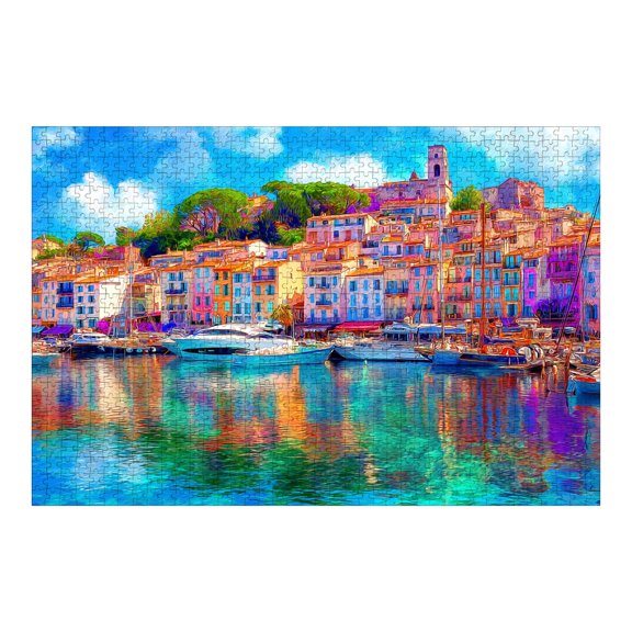 Jigsaw Puzzles for Adults 1000 Pieces Colorful Harbor Sailboats Wooden Puzzles Vieux Port De Cannes Scenic Travel Art Challenging Fun Family Game Party Gifts for Women Men Christmas
