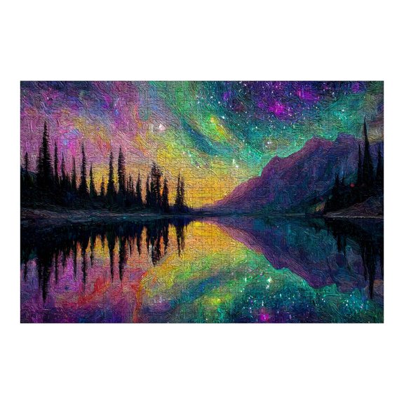 Jigsaw Puzzles for Adults 1000 Pieces Starry Aurora Lake Wooden Puzzles Colorful Aurora Glowing Stars Tall Pine Challenging Fun Family Game Party Gifts for Women Men Christmas