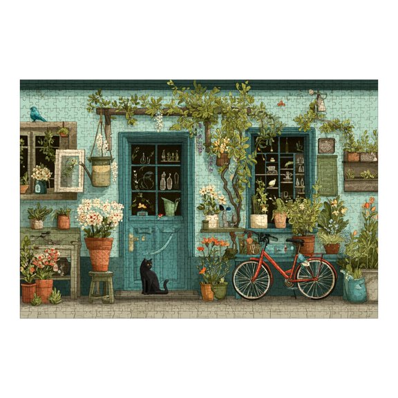Jigsaw Puzzles for Adults 1000 Pieces Street Cat Green Garden Wooden Puzzles Vintage Bicycle Colorful Garden Flowers Challenging Fun Family Game Party Gifts for Women Men Christmas