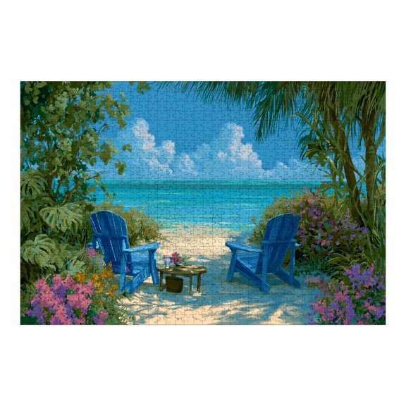 Jigsaw Puzzles for Adults 1000 Pieces Tropical Ocean Beach View Wooden Puzzles Bright Blue Sky Fluffy Vibrant Travel Challenging Fun Family Game Party Gifts for Women Men Christmas