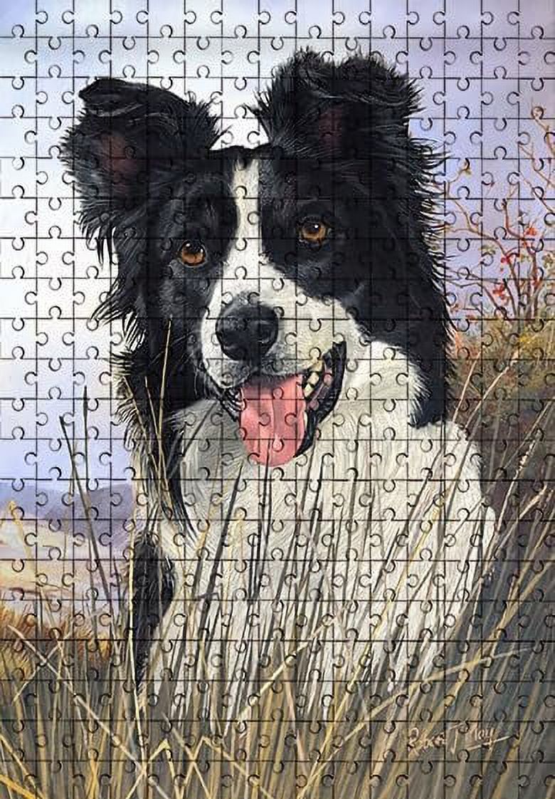 Jigsaw Puzzles for Adults 300 Pieces Border Collie Field Wooden Puzzle