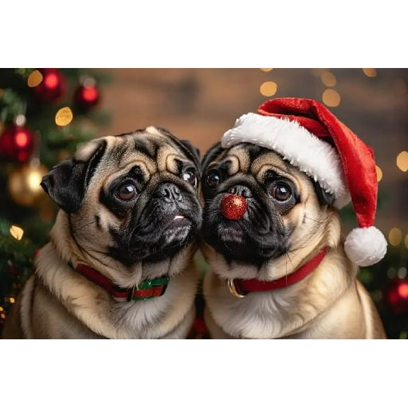 Jigsaw Puzzles for Adults 300 Pieces Christmas Pugs and Kisses Wooden Puzzle Environmentally Friendly No Odor Challenging Educational Fun Family Activities Games Toys Gifts for Home Decor